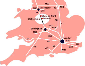 Map of Stoke in perspective of England